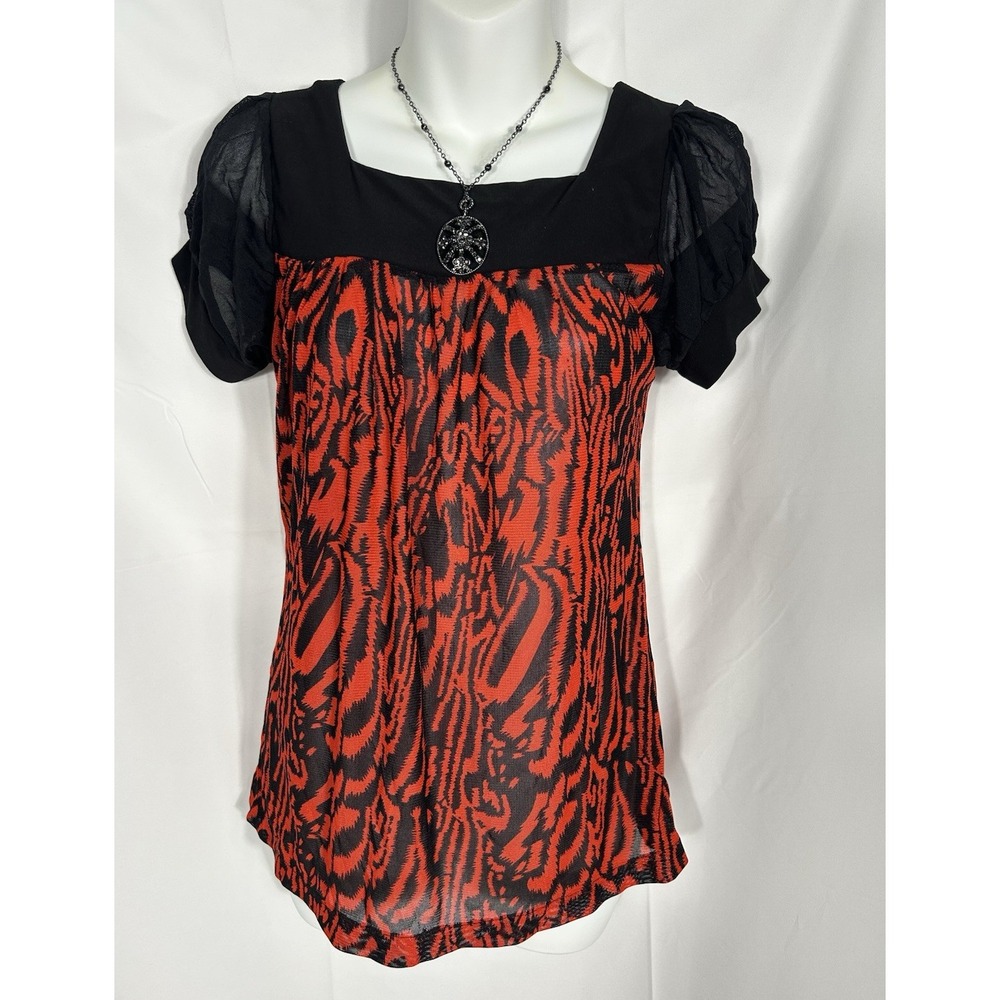 Vintage‎ Y2K Red Black Zebra Mesh Top Indie Scene Emo MallGoth Goth Fairy Grunge
